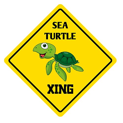 Metall-Blechschild "Sea Turtle Xing Crossing" – gelbe Vorsicht Wandkunst – Zaun-Wanddekoration, großes quadratisches Schild, 30,5 x 30,5 cm von ERMUHEY