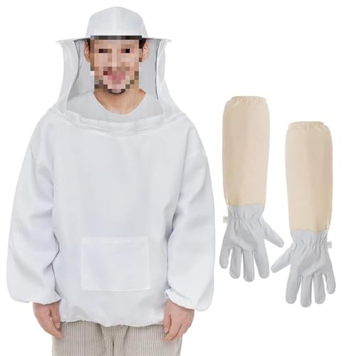 Bienenanzugjacke - Imkerjacke für Männer und Frauen, Hut mit Schleier - stichfeste professionelle Bienenjacke mit Imkerhandschuhen aus Schaffell (XXL) von ERMWALR