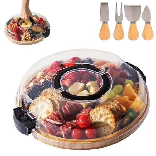 ERNAN Käsebrett mit Deckel für Partys Reisen, Servierplatte mit Fächern Griff für Snacks Fleisch Dessert, Käsebrett aus mit Messer Set, Charcuterie Board Platte Käseplatte (5 Grid) von ERNAN