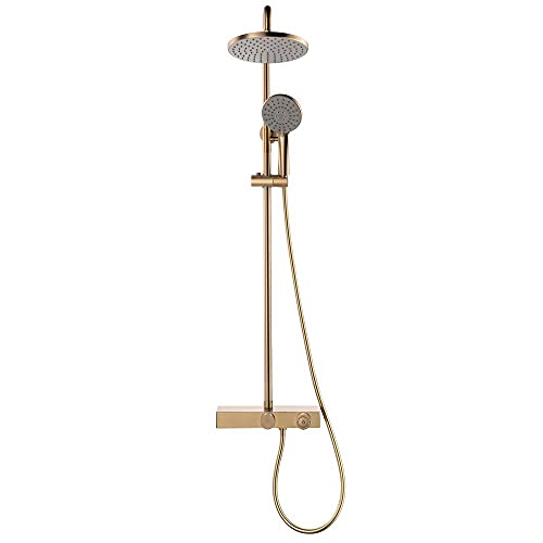 ERNP Aufputz-Duschmischer, Duschsystem mit Wasserfall-Wannenfüller, 10-Zoll-Duschkopfbrause, Messing-Umschaltventil, Duschsäule mit Handbefestigung, gebürstetes Gold von ERNP