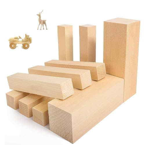 ERNZI 10 Stück Holzrohlinge Premium Lindenholz Schnitzblöcke für Schnitzkunst - Basswood Holzschnitzholz für Kinder und Erwachsene Geeignet für Tischler und Heimwerker（3 Spezifikationen） von ERNZI
