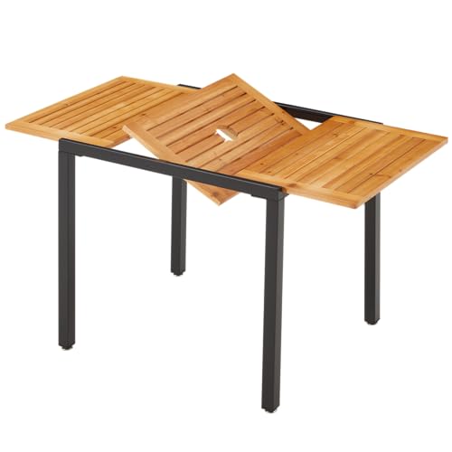 EROMMY Ausziehbarer Gartentisch 80-120x70 cm | Wetterfester Esstisch mit Schirmloch & verstellbaren Füßen für Balkon, Terrasse, Garten (2-6 Personen) von EROMMY