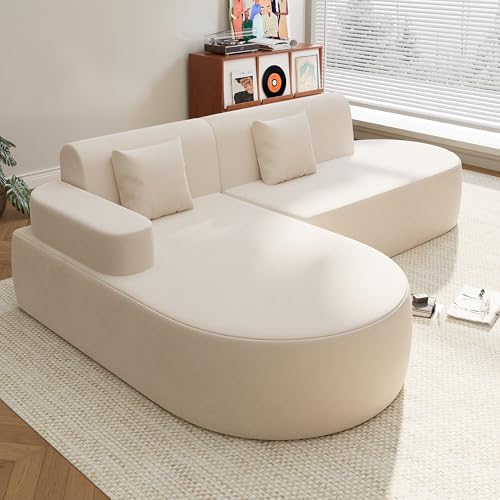 EROMMY Ecksofa, Pure Foam Installation-Free Eckcouch, Sofa L Form Wohnzimmer, Beige Linke Armlehne von EROMMY