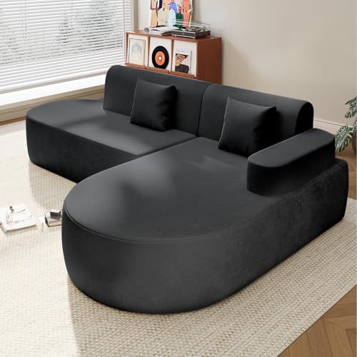 EROMMY Ecksofa, Pure Foam Installation-Free Eckcouch, Sofa L Form Wohnzimmer, Schwarz Rechte Armlehne von EROMMY
