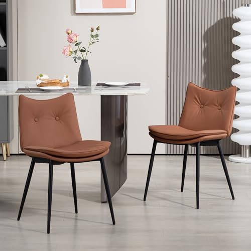 EROMMY Esszimmerstühle 2er Set, Küchenstühle, ergonomische Essstühle, Stühle Esszimmer mit Verstellbarer Fußpads, Kunstleder Polsterstuhl für Küche Wohnzimmer Schlafzimmer, Braun von EROMMY