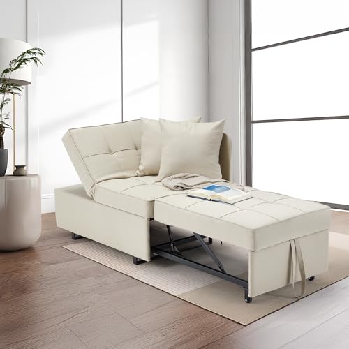 EROMMY Schlafsessel,3-IN-1Schlafsofa ausziehbar Klappsofa,verstellbares einarmiges Schlafsessel mit Bettkasten für Whonzimmer kleine Räume(beige) von EROMMY