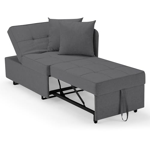 EROMMY Schlafsessel mit bettfunktion,3-IN-1Schlafsofa ausziehbar Klappsofa,verstellbares einarmiges Schlafsessel mit Bettkasten für Whonzimmer kleine Räume (Dunkelgrau) von EROMMY