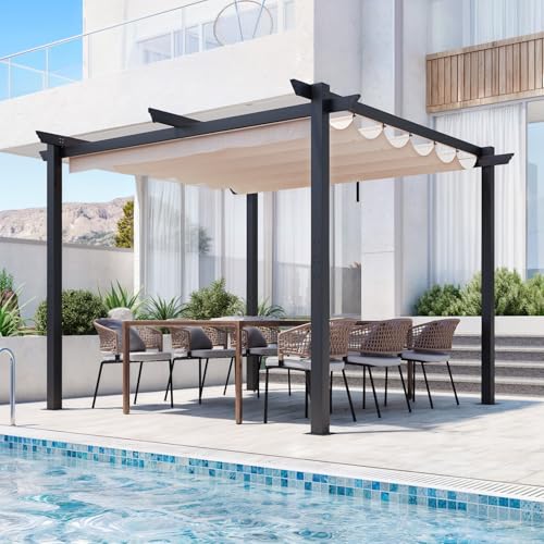 EROMMY Versenkbarer Pergola 3x3m,wasserdicht und sonnensicher,stabil und kältefest,Metall,freistehende Terrassenüberdachung,für Garten Terrasse & Balkon,Beige EROMMY Versenkbarer Pergola 3x3m,wasserdicht und sonnensicher,stabil und kältefest,Metall,freistehende Terrassenüberdachung,für Garten Terrasse & Balkon,Beige von EROMMY
