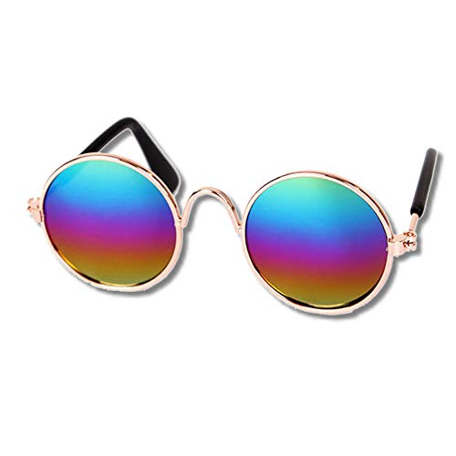 EROSPA® Sonnenbrille Hunde Welpen Katze - Metallrahmen Bronze - Gläser Verspiegelt Multicolor - 8 cm von EROSPA