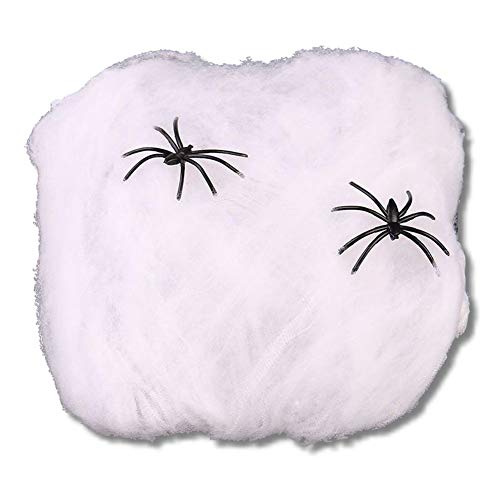 EROSPA® Spinnennetz mit Spinnen - Deko Halloween Karneval Fasching - Weiß von EROSPA