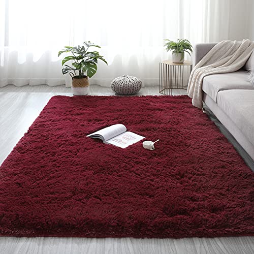 ERPENG Shaggy Teppich 200x300cm Super Soft, Felloptik, Waschbar Kurzflor Teppich Moderner Flauschiger für Wohnzimmer, Schlafzimmer, Kinderzimmer, Dunkelrot von ERPENG