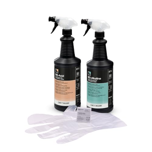 Errecom Kit für die Reinigung des Außenklimageräts mit biologisch abbaubaren Tensiden, enthält 1L Bio-Acid biologisch abbaubaren Säurereiniger, 1L Bio-Alkaline alkalischen Reiniger, Einweghandschuhe von ERRECOM