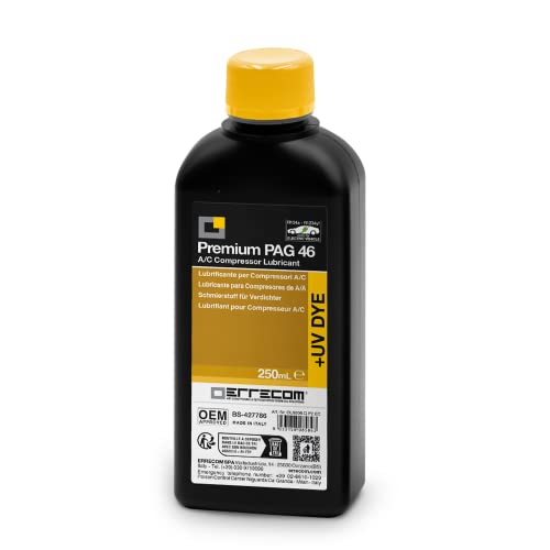 ERRECOM PAG 46 Premium + UV DYE - 250 ml, Schmiermittel für konventionelle oder elektrische Kfz-Klimakompressoren, die mit den Kältemitteln Gas R134a und R1234yf betrieben Werden von ERRECOM