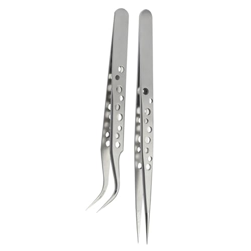 2 Stück leichte gebogene und gerade Pinzette aus Edelstahl mit neun Lochdesigns für vielseitige Anwendungen Ergonomischer Griff Pinzette von ERRORY