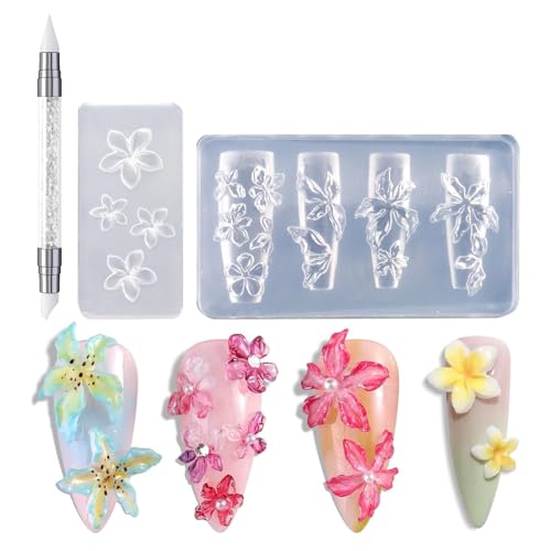 3 x Silikon-Schablonen, Nageldesignwerkzeug, Blumenform, handgefertigte Formen für Maniküre, Nagelkunst-Schablonen von ERRORY