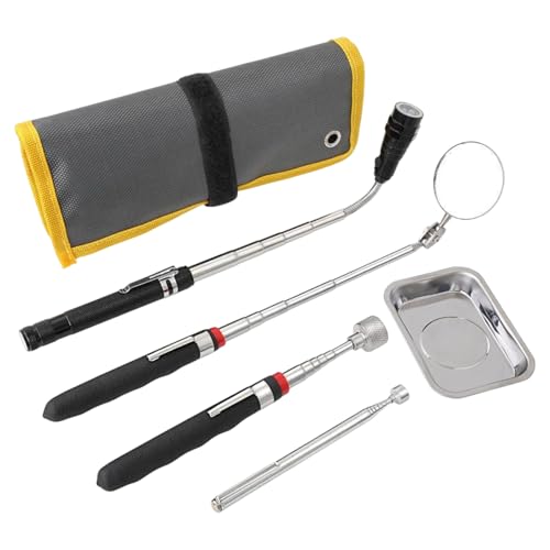 5-teiliges Teleskop-Tonabnehmer-Werkzeug-Set mit Taschenlampe und Spiegelung für effiziente Metallteilsammlung bei Reparaturaufgaben, ausziehbare Magnet-Taschenlampe von ERRORY