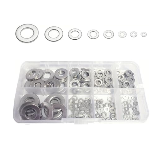 ERRORY Flache Unterlegscheiben, 180 Stück, 8 Größen, Sortiment aus 304 Edelstahl, verschiedene Hardware-Unterlegscheiben ERRORY Flache Unterlegscheiben, 180 Stück, 8 Größen, Sortiment aus 304 Edelstahl, verschiedene Hardware-Unterlegscheiben von ERRORY