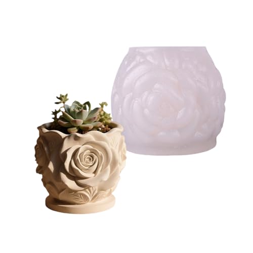 Flexible Silikon-Bastelform, Rosenform, geprägte Blumentopfformen, geeignet für Harzguss, Pflanzgefäß, dekorative Gegenstände, geprägte Rosen-Pflanzgefäß, Bastelform von ERRORY
