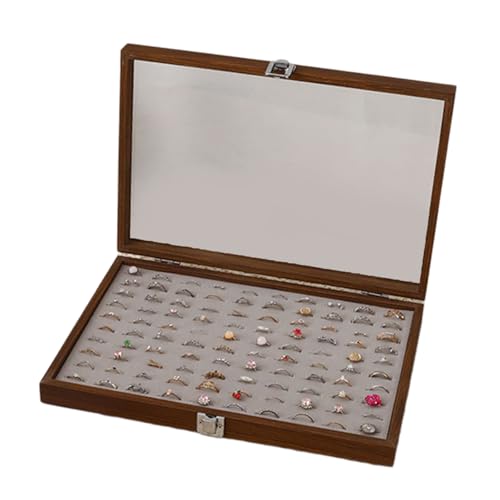 Mehrzweck-Schmuck-Organizer-Box aus Holz, mit mehreren Fächern und transparentem Deckel für Zubehör, Schmuckständer von ERRORY