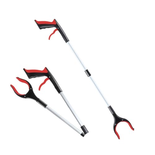 Platzsparende, ausziehbare Müllzange, rutschfeste Textur, verstärkter Aluminiumrahmen, ideal für Haushalt, Hof, Arbeit, Müll von ERRORY