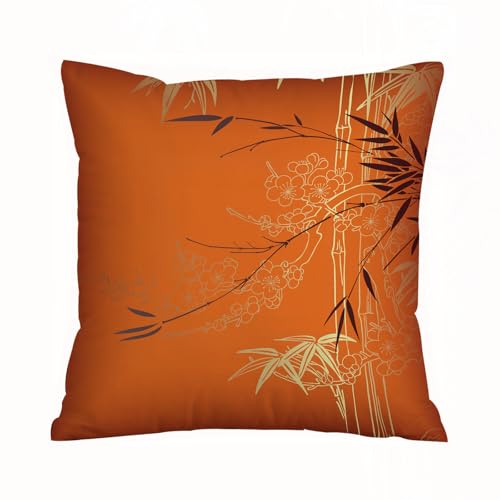 ERRTU Kissenbezug 40x40 cm,Bambus, Bambuszweige und Blumen Illustration in lebendigen Farben östlichen Natur,Dekokissen Kissenbezüge Deko Kissen Bezug Wohnzimmer Zierkissen für Sofa Stuhl Bett Garten von ERRTU