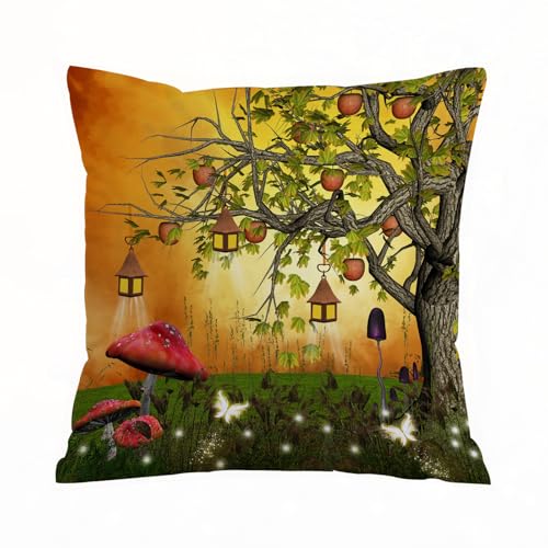 ERRTU Kissenbezug 40x40 cm,Fantasy Dekor, Wunderland Wald mit Feen Schmetterlinge Elfe,Dekokissen Kissenbezüge Deko Kissen Bezug Wohnzimmer Zierkissen für Sofa Stuhl Bett Garten von ERRTU