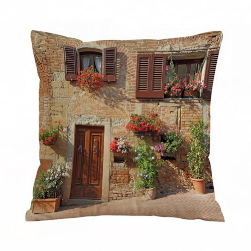 ERRTU Kissenbezug 40x40 cm,Toskanische, malerische Gasse mit mediterraner Architektur blüht Italienisch,Dekokissen Kissenbezüge Deko Kissen Bezug Wohnzimmer Zierkissen für Sofa Stuhl Bett Garten ERRTU Kissenbezug 40x40 cm,Toskanische, malerische Gasse mit mediterraner Architektur blüht Italienisch,Dekokissen Kissenbezüge Deko Kissen Bezug Wohnzimmer Zierkissen für Sofa Stuhl Bett Garten von ERRTU