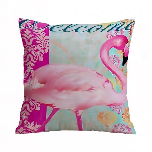 ERRTU Kissenbezug 40x40 cm,Willkommensschild Pink Flamingos und Text,Dekokissen Kissenbezüge Deko Kissen Bezug Wohnzimmer Zierkissen für Sofa Stuhl Bett Garten ERRTU Kissenbezug 40x40 cm,Willkommensschild Pink Flamingos und Text,Dekokissen Kissenbezüge Deko Kissen Bezug Wohnzimmer Zierkissen für Sofa Stuhl Bett Garten von ERRTU