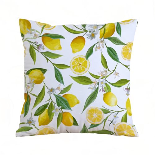 ERRTU Kissenbezug 50x50 cm,Seamless, Blumen-, Pattern., Zitrone, Früchte, Hintergrund., Blumen, Blätter, Lem,Dekokissen Kissenbezüge Deko Kissen Bezug Wohnzimmer Zierkissen für Sofa Stuhl Bett Garten von ERRTU