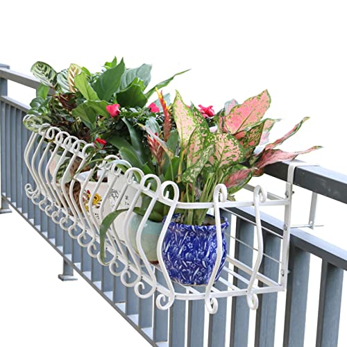 Blumenständer Balkon Blumentopfhalter Geländer Regal Mit Haken, Eisen Hängender Regalkorb Für Patio-Veranda-Zäune Im Freien, Sukkulenten Kaktus Tulpen (Color : White, Size : 60x28x20cm) von ERRULAN