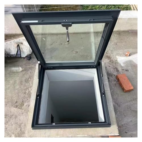 Dachluke aus verzinktem Stahl Großes Dachausstiegsfenster, Aluminium-Flachdach-Lichtschachtfenster mit doppelschichtigem gehärtetem Glas, bündig montierte Dachlukentür für Dachboden/Wintergarten(60x65 von ERRULAN