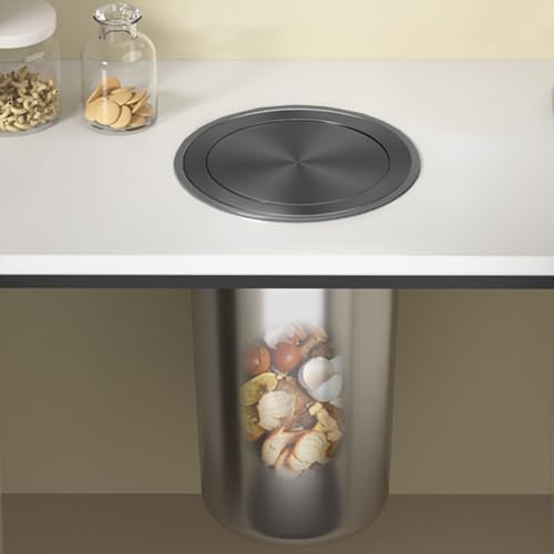 edelstahl mülleimer abdeckung Drop-in-Müllschlucker, rund, eingebauter Mülleimer aus Edelstahl für die Arbeitsplatte, versteckter Klappdeckel, eingebetteter Kochabfalldeckel(Black,Inner 20.8cm/8.1in) von ERRULAN