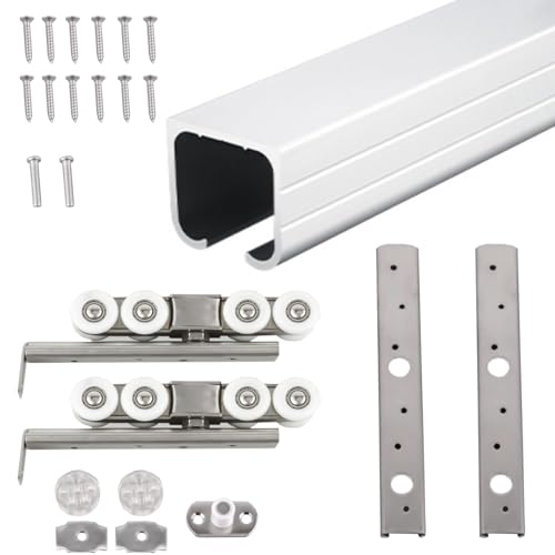 schiebetürbeschlag 90/120/180/300/450 cm Bypass-Schranktür-Hardware-Kit, Aluminiumlegierungs-Kastenschienen-Scheunentorschiene, Schiebetaschen-Türschiene(Black,6ft/1.8m) von ERRULAN