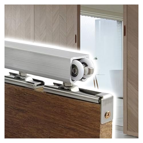 schiebetürbeschlag Hochleistungs-Schiebetürschienen-Hardware, Außenkastenschienen-Scheunentorschienen-Set, versteckte Schiebetürschiene und Rollen(Black,165.6in/420.6cm) von ERRULAN
