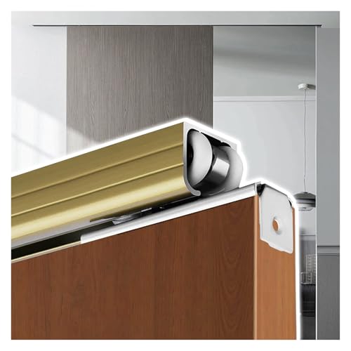 schiebetürbeschlag Schiebetürbeschläge für Schränke 90/120/180/270 cm, Hochleistungs-Bypass-Schrank-Scheunentorschiene, verstecktes Soft-Close- und Open-Taschentür-Kit(Gold,9.6ft/2.9m) von ERRULAN