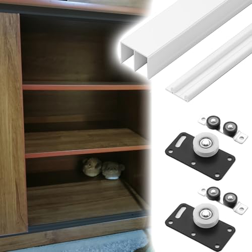 schiebetürbeschlag Schmale Schrankschiebetürschiene, Schiebetürbeschläge und Schienensatz aus Aluminiumlegierung, Schiebetürschiene und Rollen für 2-Türen-System(Black,5 FT/1.5 m) von ERRULAN