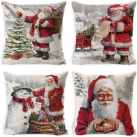4 Stück Weihnachts-Kissenbezüge, Baumwoll-Leinen-Kissenbezüge, niedliche Cartoon-Weihnachtskissen-Dekoration, 45 x 45 cm, für Autos, Sofas von ERSANDY