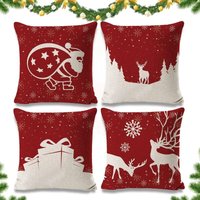 4 Stück Weihnachtskissenbezug 45x45 cm, Weihnachtskissenbezug, Weihnachtskissenbezug aus Baumwollleinen, Weihnachtsdekor-Kissenbezug, von ERSANDY