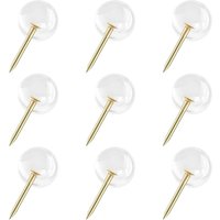 Ersandy - 150 Stück große goldene Reißzwecken, 0,95 cm (3/8 Zoll), runder Kopf, Stahl, goldfarbene Reißzwecken mit durchsichtigem Kunststoff, runder von ERSANDY