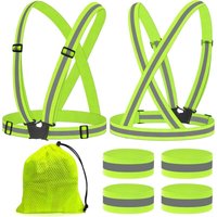 Ersandy - 2 Stück Fahrrad-Sicherheitsweste + 4 Stück Sicherheitsarmbänder, verstellbares reflektierendes Geschirr, Unisex, fluoreszierende Weste für von ERSANDY