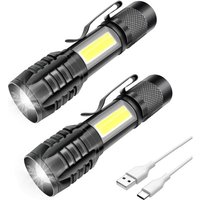 2er-Pack wiederaufladbare LED-Taschenlampe, leistungsstark, professionell, 3 zoombare Modi, kleine COB-LED-Tasche mit Magnet, IP5 wasserdicht für von ERSANDY