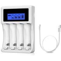 Ersandy - LCD-Schnellladegerät, 4 Steckplätze Universal-Ladegerät für AA/AAA-Batterien, für 4 Ni-MH/Ni-CD-Batterien (USB-Anschluss) von ERSANDY