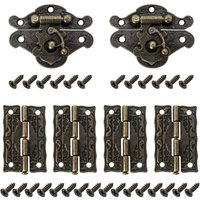 Ersandy - Set mit 2 antiken Vintage-Schlössern, antikes, dekoratives Kastenverschlussschloss mit 4 Scharnieren und 28 Schrauben für dekorative von ERSANDY