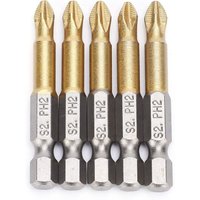 Ersandy - Set mit 5 Stück 50 mm PH2 1/4 Zoll Anti-Rutsch-Magnet-Schraubendreher-Bits mit Sechskantschaft und Kreuzkopf von ERSANDY