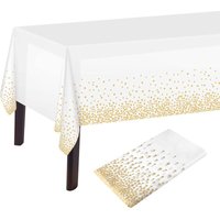Ersandy - Tischdecke mit Punkten in Weiß und Gold, Tischdecke in Weiß und Gold, 137 x 274 cm, rechteckige Tischdecke aus Kunststoff für von ERSANDY