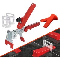 Ersandy - Fliesen-Nivellierset mit 1 Zange, 400 Clips (3 mm), 100-teiligem wiederverwendbaren Keil-Set, Nivelliersystem für Fliesen mit einer Dicke von ERSANDY