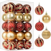 Set mit 30 bunten Weihnachtskugeln, bruchsichere Weihnachtskugeln aus Kunststoff für Weihnachtsbaum, Party-Dekoration, Hochzeit (60 mm, Rot und Gold) von ERSANDY