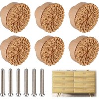 Ersandy - Set mit 6 Rattan-Möbelknöpfen, Schubladenknöpfen im böhmischen Stil, runden Holzschubladengriffen, Türknöpfen, Holztürknöpfen für Kommoden, von ERSANDY