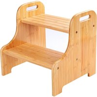 Tritthocker, 2 rutschfeste Bambusstufen mit 2 ausgeschnittenen Griffen, 40 x 38 x 30 cm von ERSANDY