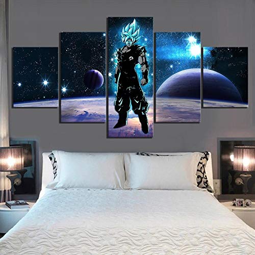 ERSHA Leinwand Hd-Drucke Bilder 5 Panel Goku Son Dragon Anime Malerei Modular Poster Kinderzimmer Home Decoration Wandkunst(Gerahmt) von ERSHA